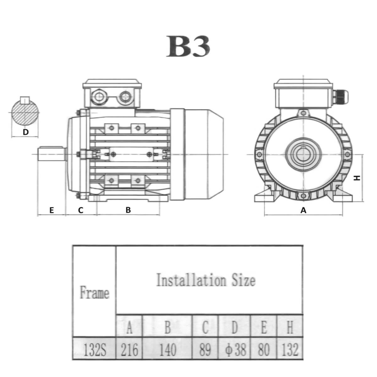 5.5kw, 3 Phase, 4 Pole (1400rpm), Weg Motor, Frame 132S, Aluminium, IE3